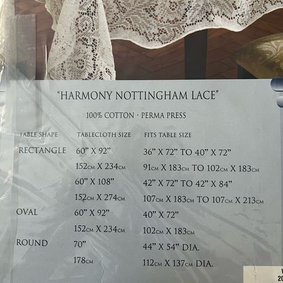 Home Trends Harmony Nottingham Lace White 60 X 92 Rectangle Tablecloth Cotton - Picture 7 of 7